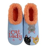 Snoozies Pairable Slipper Socks - Funny House Slippers for Women, Non-Slip Fuzzy Slipper Socks - Cat Lady - X- Large