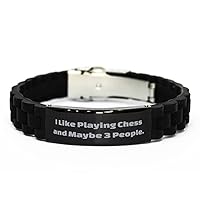 Gag Chess Gifts, I Like Playing Chess and Maybe 3 People, Unique Holiday Black Glidelock Clasp Bracelet from Friends