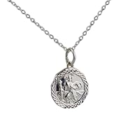 British Jewellery Workshops Silver 13x13mm dodecagonal diamond cut edge St Christopher Pendant with a 1mm wide rolo Chain