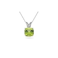 4.00 Cts of 10 mm AAA Cushion Peridot Scroll Solitaire Pendant in 14K White Gold