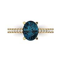 Clara Pucci 2.81 Brilliant Oval Cut Solitaire W/Accent Natural London Blue Topaz Anniversary Promise Wedding ring Solid 18K Yellow Gold
