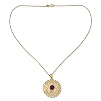 NOVICA Handmade 22k Gold Vermeil Amethyst Pendant Necklace India Jewelry .925 Sterling Silver Plated Purple Birthstone 'Jaipur Sun'