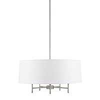 Hampton Hill Presidio Chandeliers for Bedrooms, Adjustable Dining Ceiling Mount Light Fixture, 5 Bulbs Style Hanging Lamp, Tiltable Drum Shade, Metal Frame, Rod, Foyer, Living Space - Silver/White
