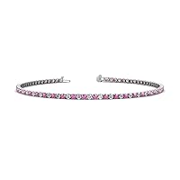 Pink Sapphire Natural Diamond 2.00 ctw Women Eternity Tennis Bracelet 14K White Gold