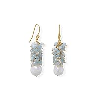 14k Gld Plated 925 Sterling Silver Aquamarine and Cultured Freshwater Pearl Earring French Wire Earring Jewelry for Women