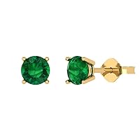 0.94cttw Round Cut Solitaire Genuine Simulated Green Emerald Unisex Pair of Designer Stud Earrings 14k Yellow Gold Push Back