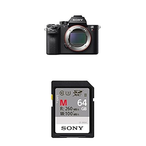 Sony a7R II Full-Frame Mirrorless Interchangeable Lens Camera, Body Only (Black) (ILCE7RM2/B) and 64GB memory card