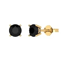 2.0 ct Round Cut Solitaire Genuine Natural Black Onyx Pair of Designer Stud Earrings Solid 14k Yellow Gold Push Back