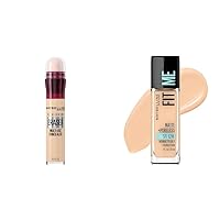 Maybelline Instant Age Rewind Eraser Dark Circles Treatment Multi-Use Concealer, 100, 1 Count & Fit Me Matte + Poreless Liquid Oil-Free Foundation Makeup, Classic Ivory, 1 Count