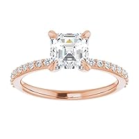14K Solid Rose Gold Handmade Engagement Ring 1 CT Asscher Cut Moissanite Diamond Solitaire Wedding/Bridal Ring for Women/Her Perfect Ring