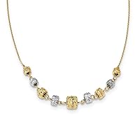 14k Yellow and White Gold Two-tone Diamond Cut Polished Graduated Barrels Necklace Length 18 Inch