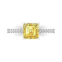 Clara Pucci 1.76 Brilliant Asscher Cut Solitaire W/Accent Yellow Simulated Diamond Anniversary Promise Bridal ring Solid 18K White Gold
