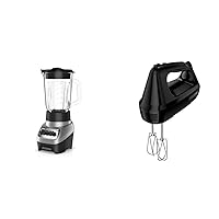 BLACK+DECKER PowerCrush Multi-Function Blender with 6-Cup Glass Jar, 4 Speed Settings, Silver & 6-Speed Hand Mixer with 5 Attachments & Storage Case, MX3200B