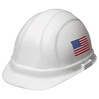 ERB 19950 Omega II Cap Style Hard Hat with Mega Ratchet, White with American Flag