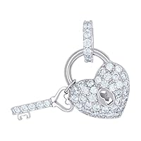925 Sterling Silver Womens CZ Cubic Zirconia Simulated Diamond Key & Lock Love Heart Charm Pendant Necklace Jewelry for Women