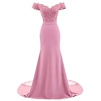 Women's Off Shoulder Mermaid Prom Gowns Beaded Bridesmaid Dress