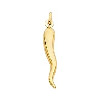 14K Yellow Gold Cornicello Italian Horn Pendant | 30 x 6 mm Weight 1.0 grams | 14KY Real Gold Jewelry Necklace Chain Locket Charm Pendants for Men and Women