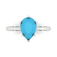 Clara Pucci 2.50 ct Pear Cut Solitaire Simulated Turquoise Engagement Wedding Bridal Promise Anniversary Ring 18K White Gold
