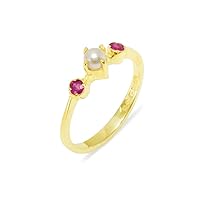 10k Yellow Gold Cultured Pearl Ruby Womens Trilogy Ring - Sizes 4 to 12 Available