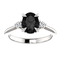 Black Solitaire Engagement Ring Modern 1 CT Black Oval Diamond Ring Three-Stone Black Onyx Annivarsary Ring 925 Sterling Silver Wedding Rings Promise Gifts