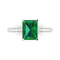 2.6 ct Radiant Cut Solitaire Simulated Emerald Classic Anniversary Promise Engagement ring Solid 18K White Gold for Women