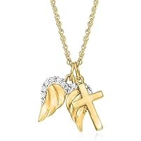 1.50 Ct Round Cut Diamond Cross and Angel Wings Pendant Necklace 14k Yellow Gold Plated