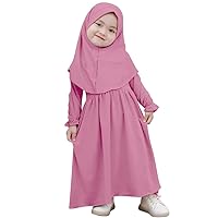 IMEKIS Two-piece Islamic Abaya Dress With Hijab For Muslim Baby Girls Islamic Long Sleeve Full Length Hijab Dress Outfit