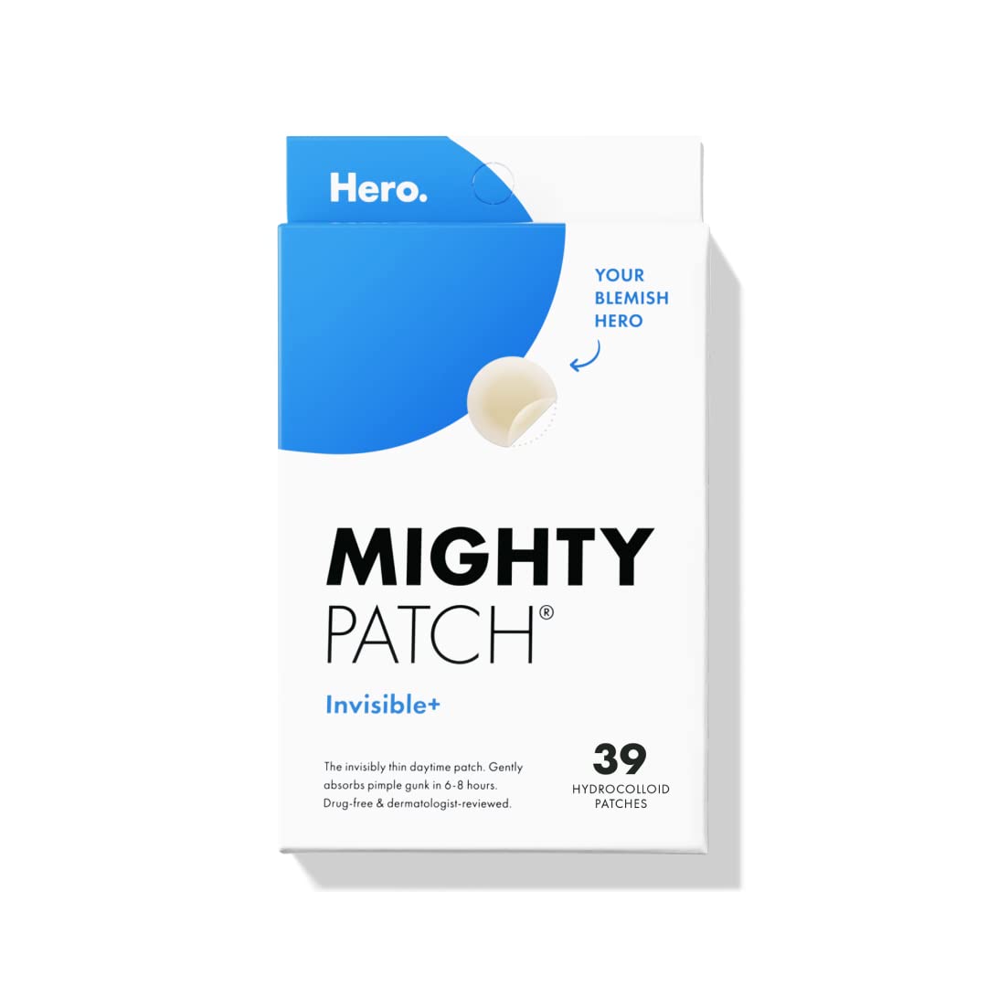 Mighty Patch Invisible+ from Hero Cosmetics - Daytime Hydrocolloid Acne Pimple Patches for Covering Zits and Blemishes, Ultra Thin Spot Stickers for Face and Skin, Vegan-friendly and Not Tested on Animals (39 Count)