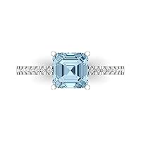 Clara Pucci 1.66ct Asscher Cut Solitaire Swiss blue Topaz Ideal Engagement Promise Anniversary Bridal Designer Ring 18k White Gold