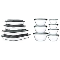 MCIRCO 8 Pcs Glass Baking Dish Set with Lids, 14 Pcs Glass Mixing Bowls Set with Lids, Fridge, Microwave, Oven, Dishwasher Friendly, For Cooking, Baking