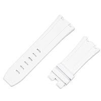 28mm Nature Fluorine Rubber Silicone Watchband Watch Band for AP Strap for Audemars and Piguet belt15703 15710 15706 (Color : White Strap, Size : 28mm Gold Buckle)