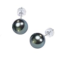 Gifts for Wife Anniversary 18K Gold Pearl Stud Earrings for Women- Genuine Handpicked Nature Tahitian Black Pearls Earring- Birthday Christmas Mothers Day Valentine's Day Jewelry Gifts