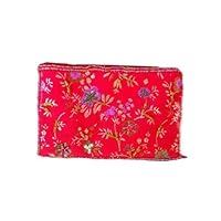 Small Embroidered Flower Brocade Makeup Bags - Red