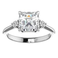 Mois 1 CT Asscher Colorless Moissanite Engagement Ring, Wedding/Bridal Ring Set, Solitaire Halo Style, Solid Gold Silver Vintage Antique Anniversary Promise Ring Gift for Her