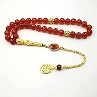 Natural Red Agate Tasbih with Gold Tassel Accessories Muslim misbaha (10mm x 45beads)