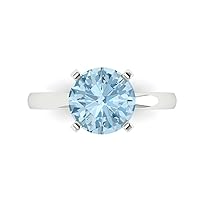 Clara Pucci 3.0 ct Round Cut Solitaire Natural Aquamarine Engagement Wedding Bridal Promise Anniversary Ring in 18K White Gold