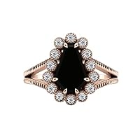 18K Vintage Black Onyx Engagement Ring Art 2 CT Deco Coffin Shaped Antique Wedding Bridal Ring Hexagon Cut Gold Unique Promise Anniversary Ring