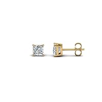 Princess Cut 3mm-8mm Stud Earrings With Clear CZ Diamond In 14K Yellow Gold Plated 925 Sterling Silver