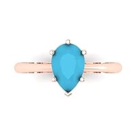 2.1 ct Brilliant Pear Cut Solitaire Simulated Turquoise Classic Anniversary Promise Engagement ring 18K Rose Gold for Women