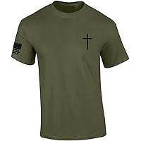 Mens Christian Shirt Faith Cross Crest American Flag Sleeve T-Shirt Graphic Tee