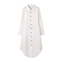 Maxi White Shirt Dress for Women Summer Button Up Open Front Long Dress Solid Waisted 3/4 Sleeve Cotton Linen Dress