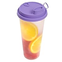 Restaurantware LIDS ONLY: Bev Tek Lids For 12- 16- 24-OZ Coffee Cups 500 Leakproof Beverage Lids - 2-In-1 Design Attached Stoppers Purple Plastic Disposable Lids Cups Sold Separately