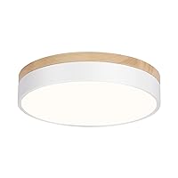 Modern Wood Dimmable LED Close to Ceiling Light Minimalist Wood Oak Flush Mount Ceiling Light Fixture with Lampshade for Bedroom Living Room Bathroom Laundry Room (White-Dimmable, 11.8''/30cm)