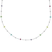LES POULETTES BIJOUX - Sterling Silver Necklace Rainbow Enamel Beads and Silver Beads
