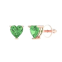 0.94cttw Heart Cut Solitaire Light Sea Green Simulated Diamond Birthday Gift Stud Earrings 14k Rose Gold Screw Back