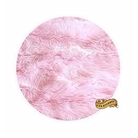 Classic Round Sheepskin Faux Fur Area Rug/Round Accent Throw Carpet (Cotton Candy Pink, 36