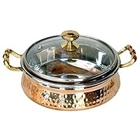 100% pure Beautiful Steel Copper Casserole Dish Serving Royal Handi Stylish Glass Lid Indian Dinning Experience Gift Valentine gift Free Metal Cleaning Powder