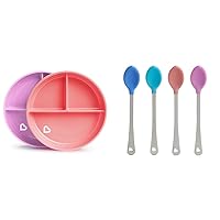 Munchkin® Stay PutTM Divided Toddler Plates and White Hot® 4pk Safety Baby Spoons Bundle