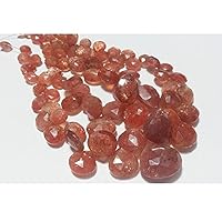 1 Strand Natural Sunstone Briolette Beads, Faceted Gemsones, Heart Beads, Approx 9-11mm Beads, 35 Pieces Approx, 6 Inch