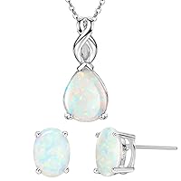 S925 Sterling Silver Opal Stud Earrings and Pendant Necklace for Women